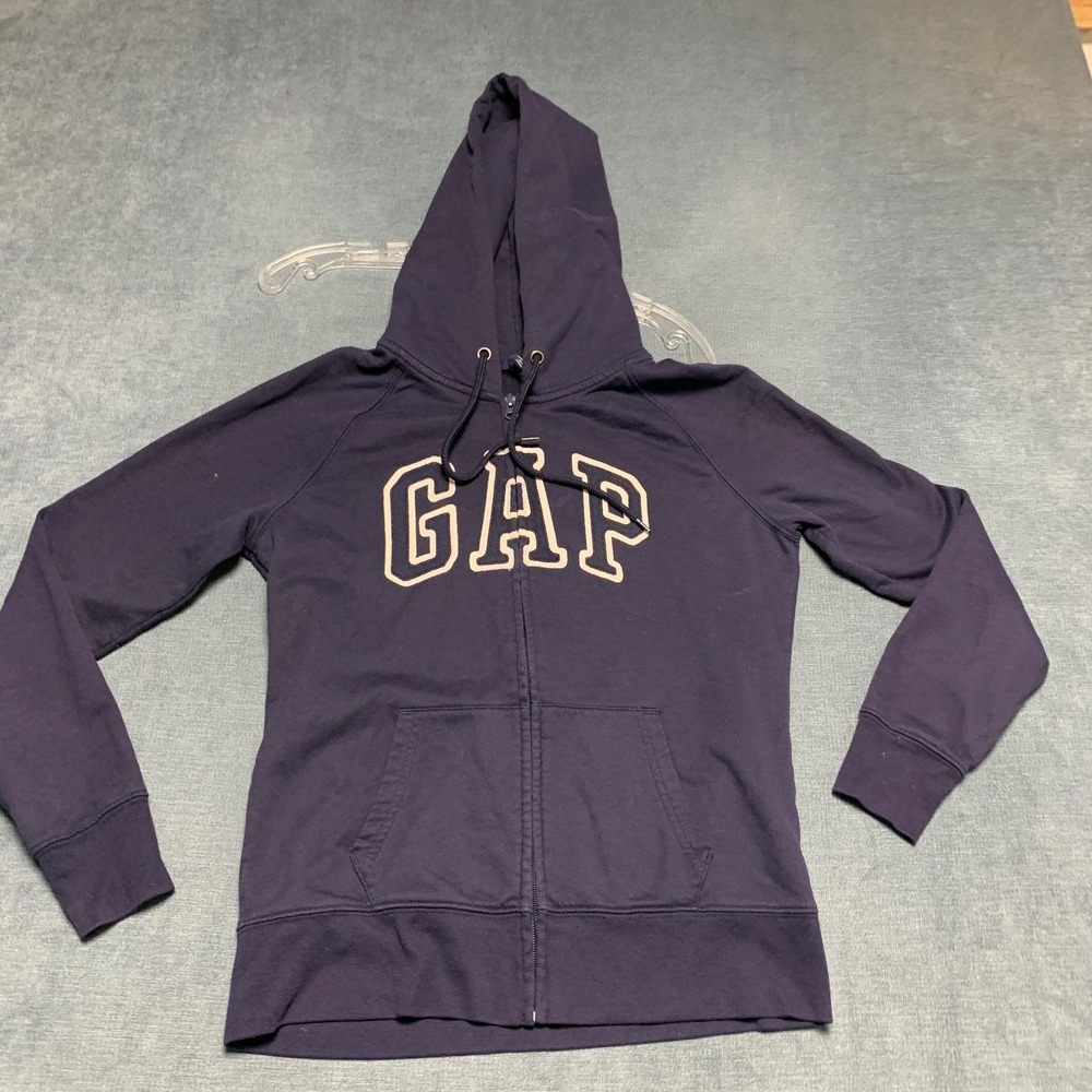 Gap Hoodie Womens Small Navy Blue Spellout‎ Logo Full Zip Fleece Lined Winter